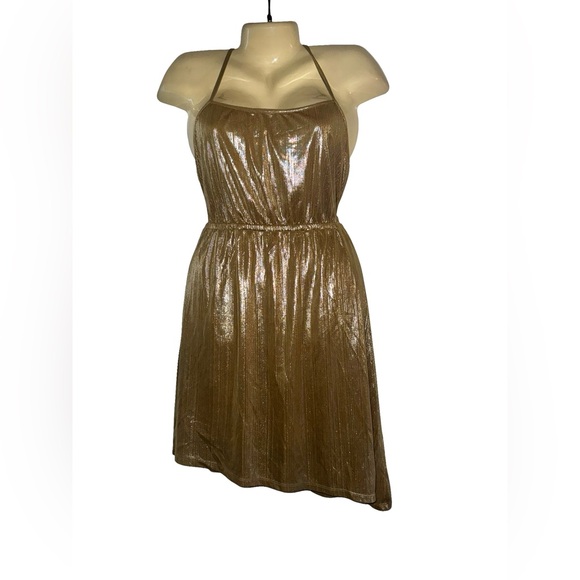 Sadie Robertson Dresses & Skirts - Metallic Gold Halter Dress - Sleeveless Evening Dress